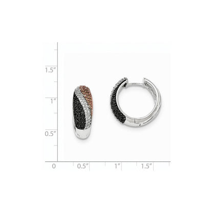 14K Weißgold mit Rhodium-Politur, Creolen mit schwarzen, weißen und Schokoladen-Diamanten