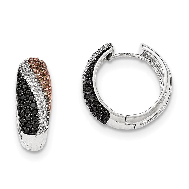 14K Weißgold mit Rhodium-Politur, Creolen mit schwarzen, weißen und Schokoladen-Diamanten