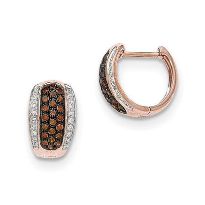 14K Roségold Creolen mit Scharnier, Rot, Cognac und Weiß, echte Diamanten