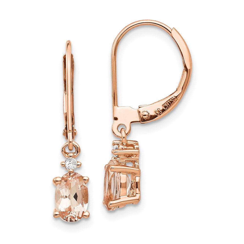 14K Roségold Oval Morganit & Echt Diamant Ohrhänger mit Brisur