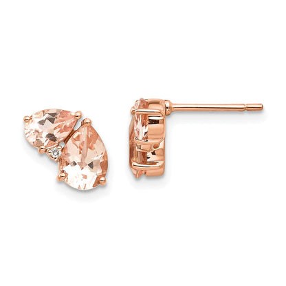 14K Roségold Morganit und Echt Diamant Ohrstecker