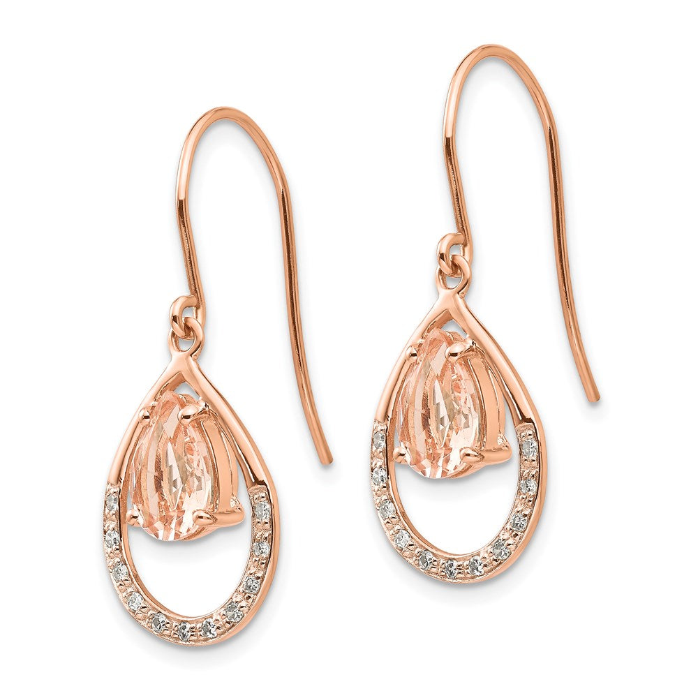 14K Roségold Morganit und Echt Diamant Hirte Haken Ohrringe