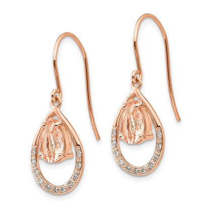 14K Roségold Morganit und Echt Diamant Hirte Haken Ohrringe