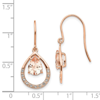 14K Roségold Morganit und Echt Diamant Hirte Haken Ohrringe