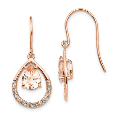 14K Roségold Morganit und Echt Diamant Hirte Haken Ohrringe