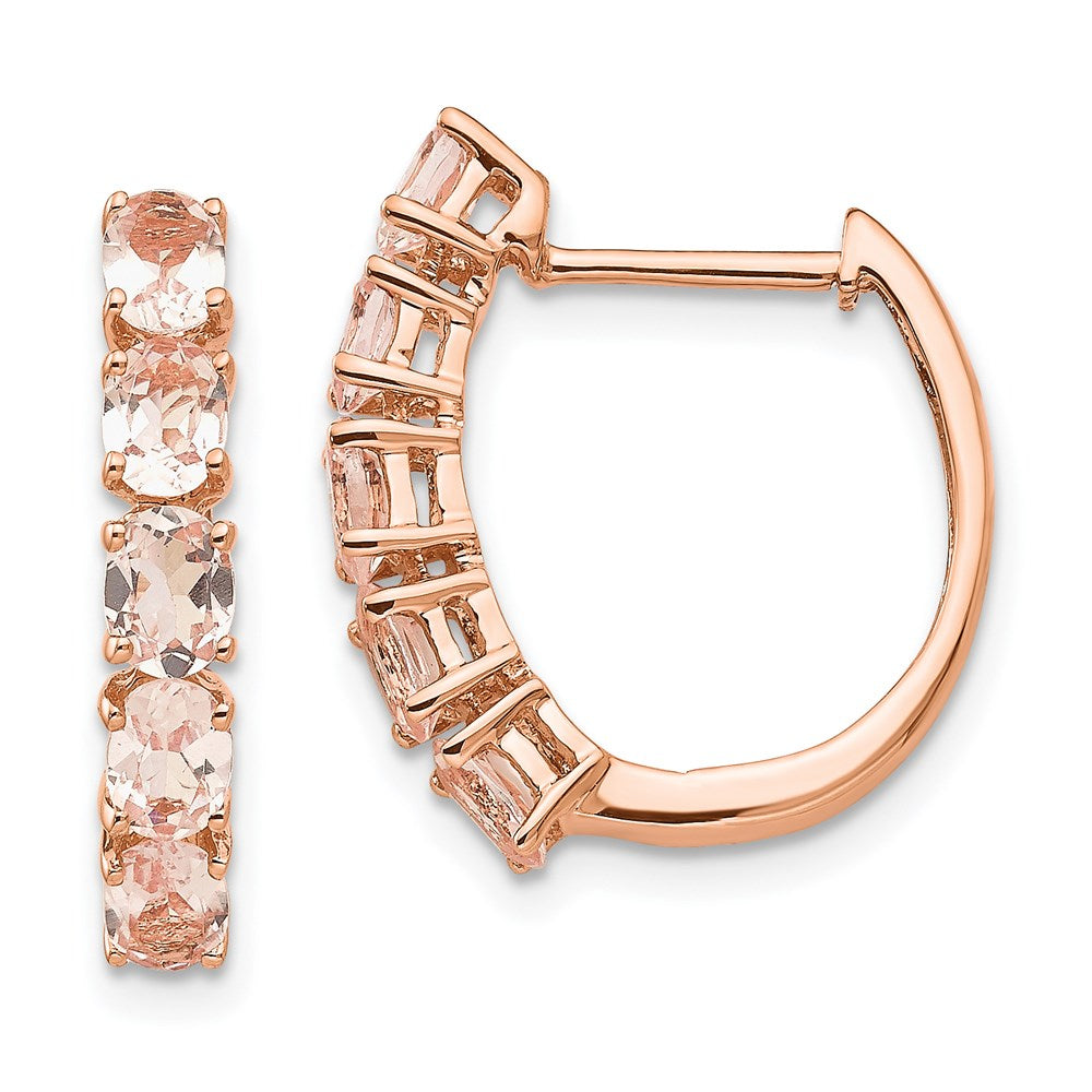 Ohrringe aus 14K Roségold mit ovalem Morganit, Creolen mit Scharnier