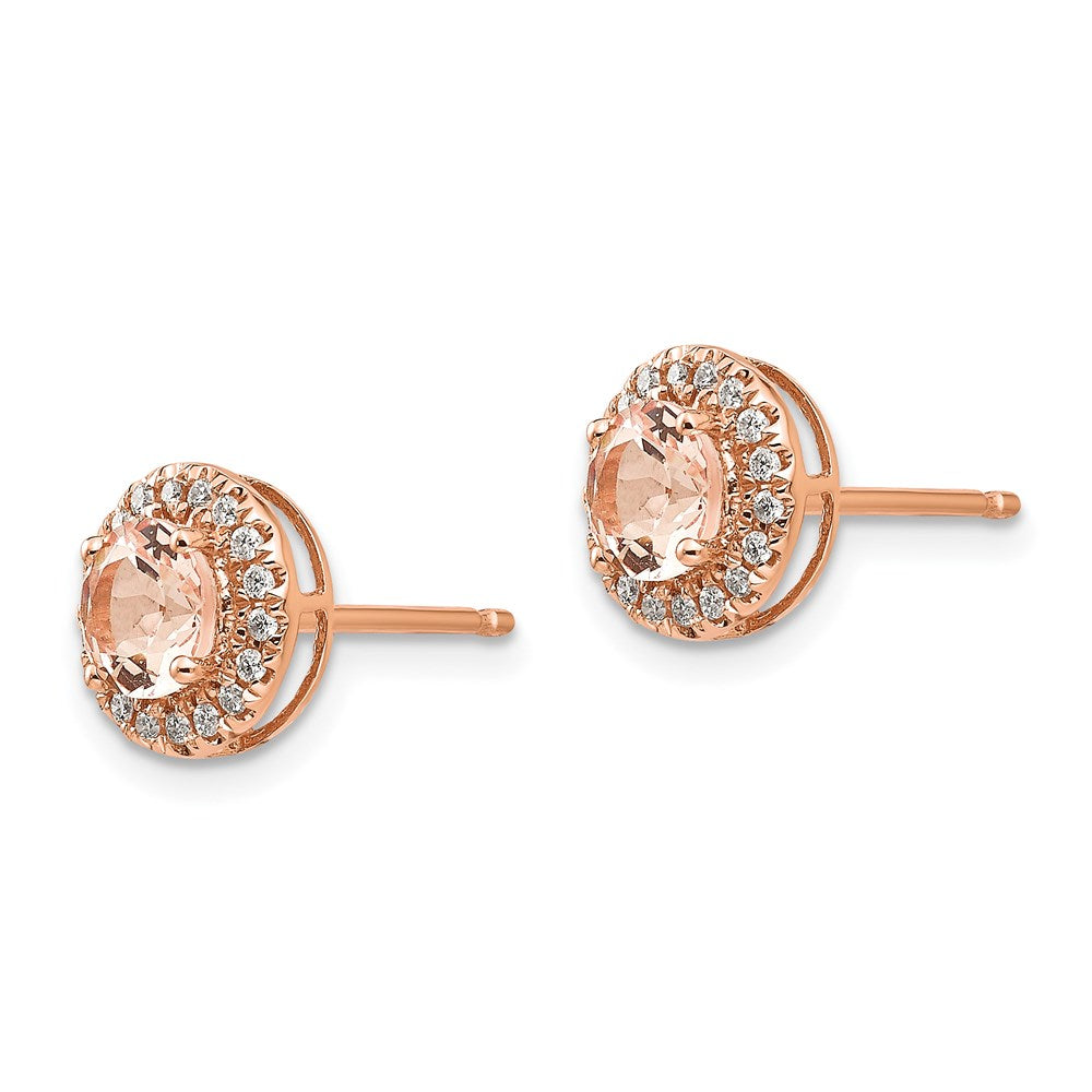 14K Roségold Rund Morganit & Echt Diamant Heiligenschein Ohrringe