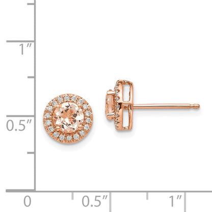 14K Roségold Rund Morganit & Echt Diamant Heiligenschein Ohrringe