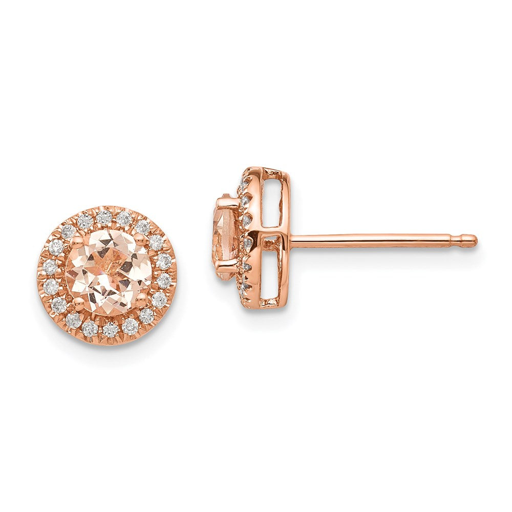 14K Roségold Rund Morganit & Echt Diamant Heiligenschein Ohrringe