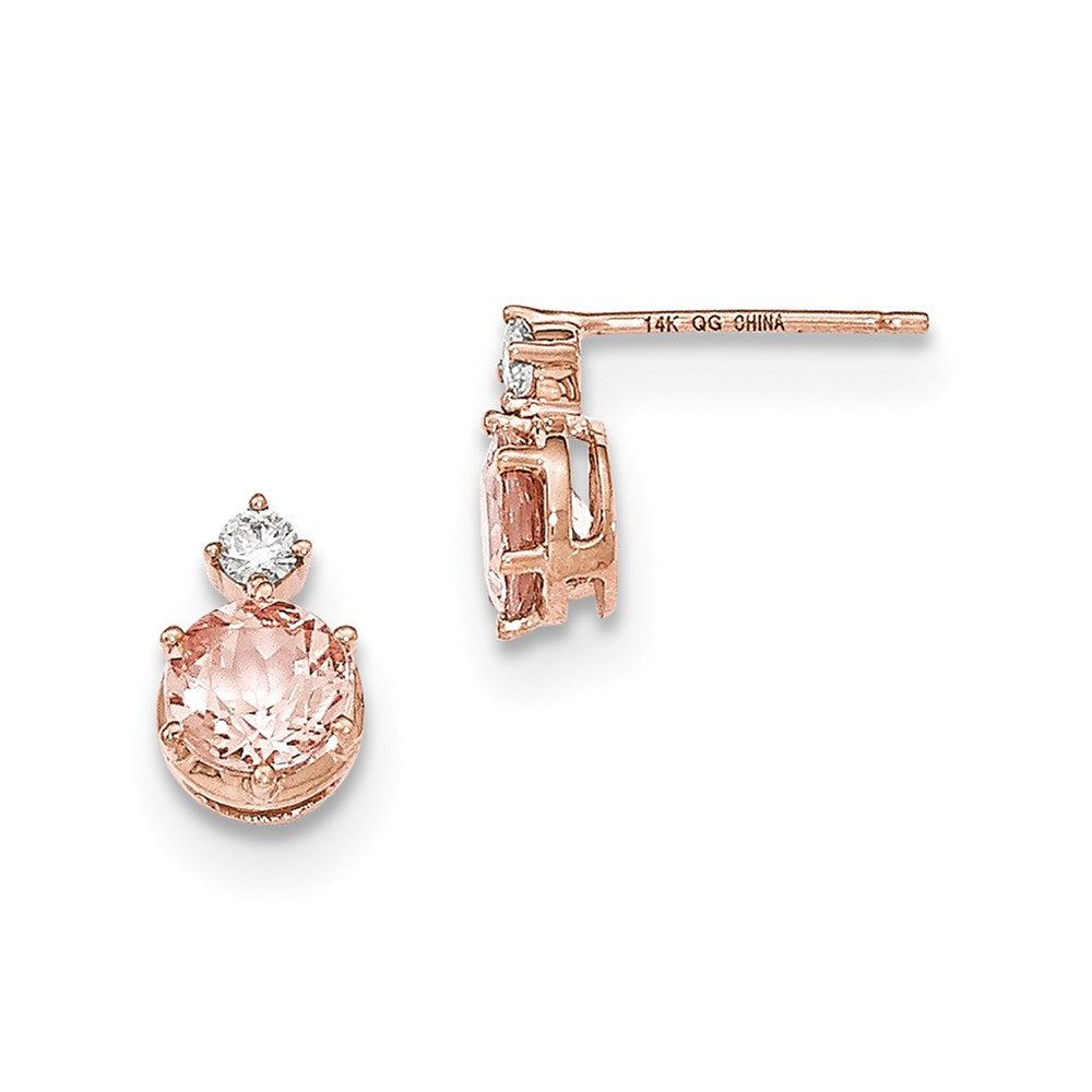 14K Roségold Rund Morganit & Echt Diamant Ohrstecker