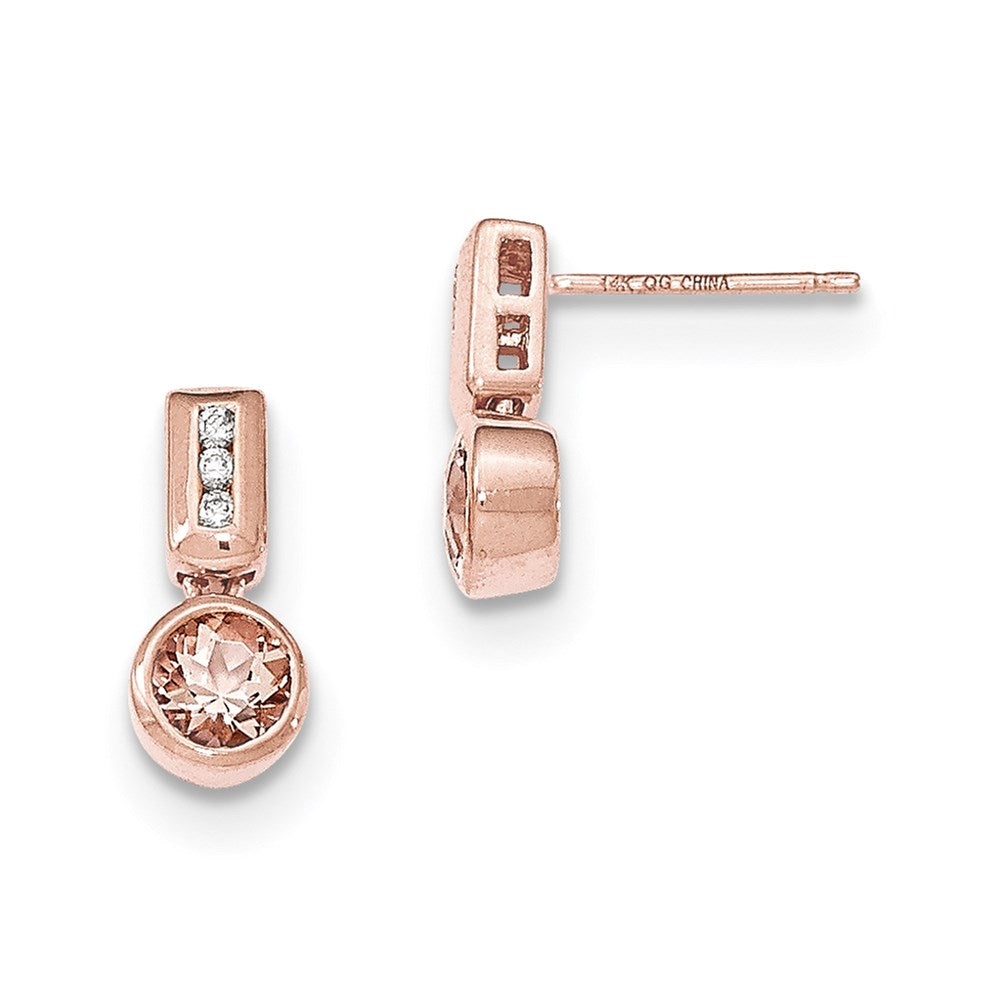 14K Roségold Rund Morganit & Echt Diamant Stecker Ohrhänger