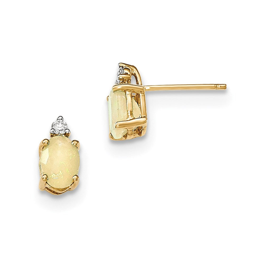 14K Gelbgold Oval Australian Opal & Echt Diamant Ohrstecker