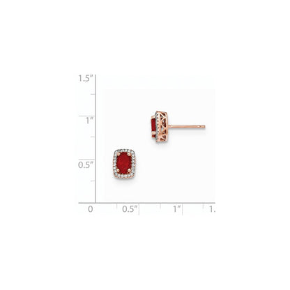 14K Roségold Oval Feuer Opal & Echt Diamant Rechteck Ohrstecker