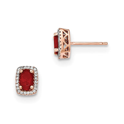 14K Roségold Oval Feuer Opal & Echt Diamant Rechteck Ohrstecker
