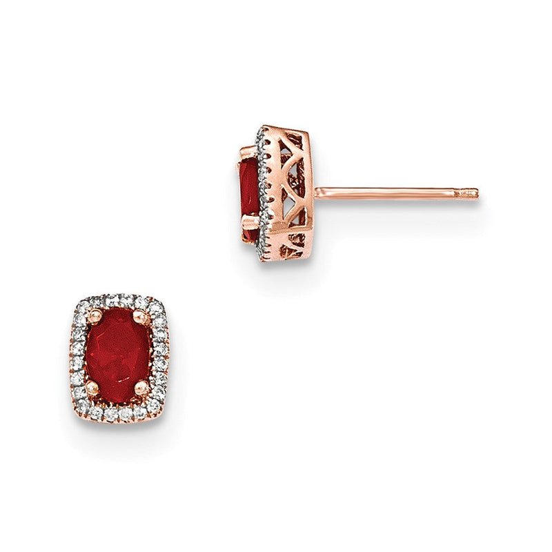 14K Roségold Oval Feuer Opal & Echt Diamant Rechteck Ohrstecker