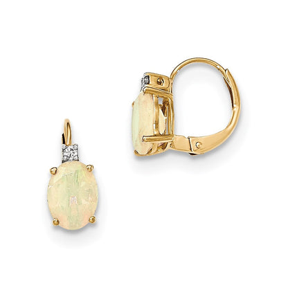 14K Gelbgold Oval Australian Opal & Echt Diamant Ohrhänger mit Brisur