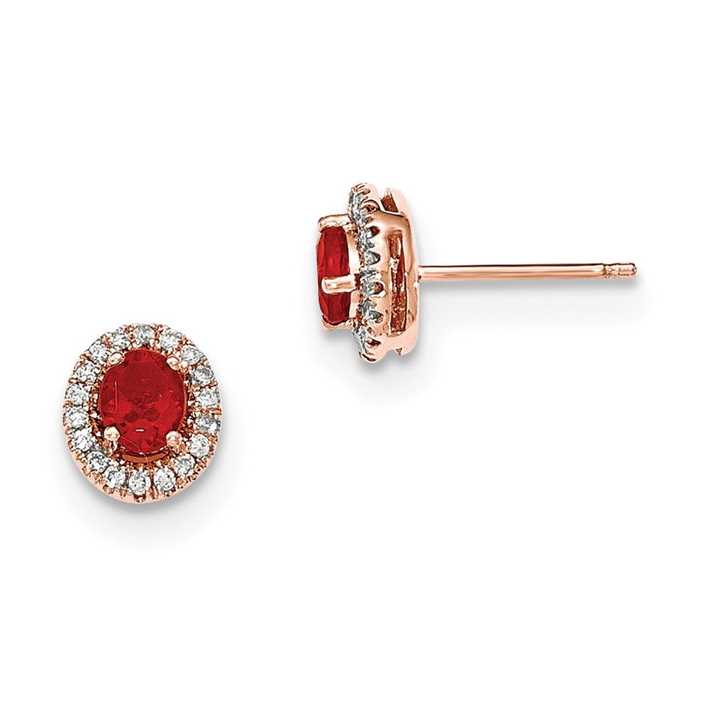 14K Roségold Oval Feuer Opal & Echt Diamant Heiligenschein Ohrstecker