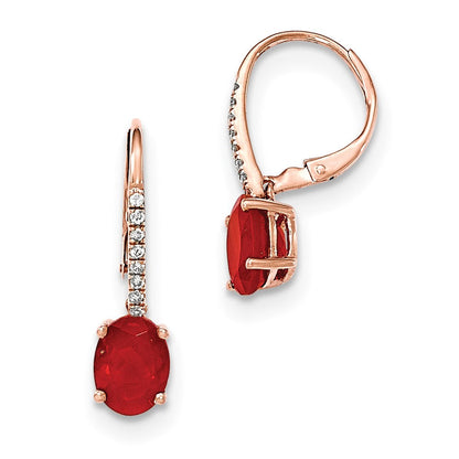 14K Roségold Oval Feuer Opal & Echt Diamant Ohrhänger mit Brisur