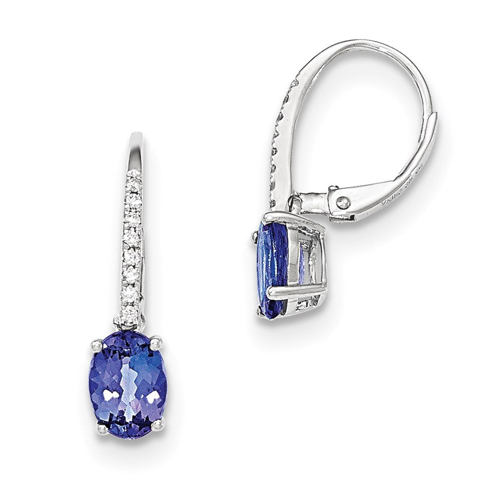 14K Weißgold Oval Tansanit & Diamant Ohrhänger mit Brisur
