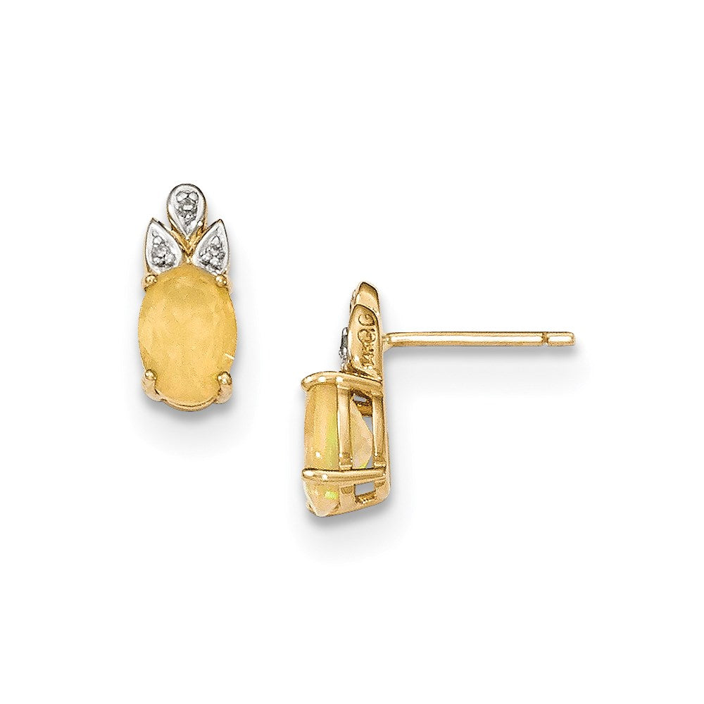 14K Gelbgold Opal und Echt Diamant Ohrstecker