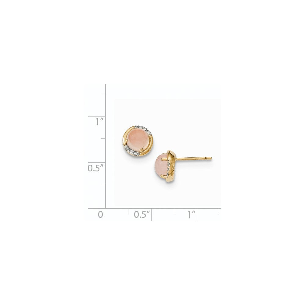 14K Gelbgold Rosa Chalcedony und Echt Diamant Ohrstecker