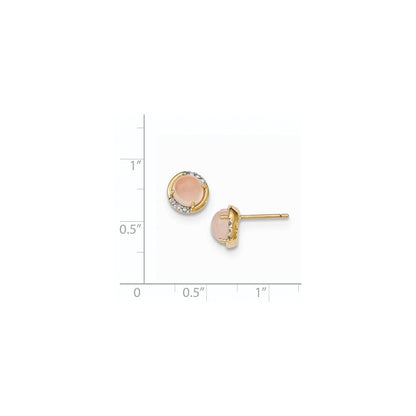 14K Gelbgold Rosa Chalcedony und Echt Diamant Ohrstecker