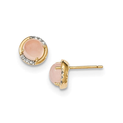 14K Gelbgold Rosa Chalcedony und Echt Diamant Ohrstecker