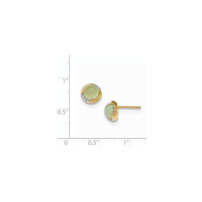 14K Gelbgold Grün Chalcedony und Echt Diamant Ohrstecker