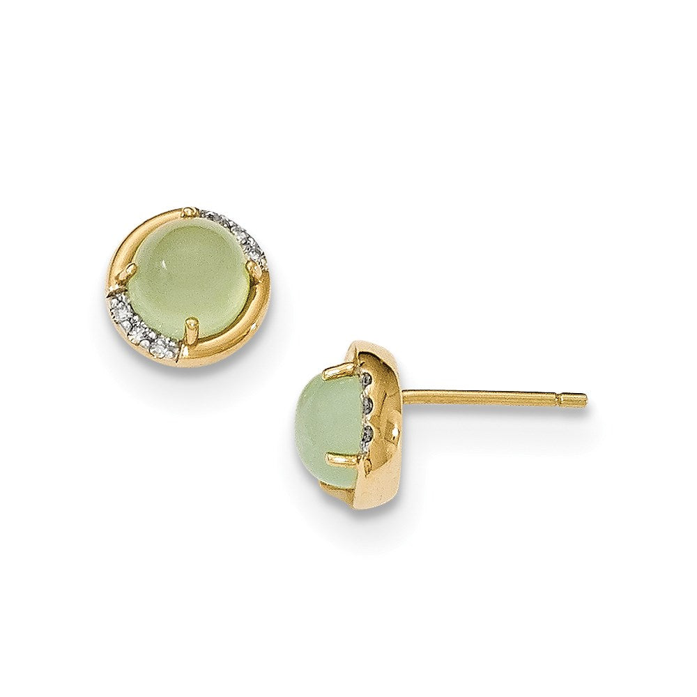 14K Gelbgold Grün Chalcedony und Echt Diamant Ohrstecker