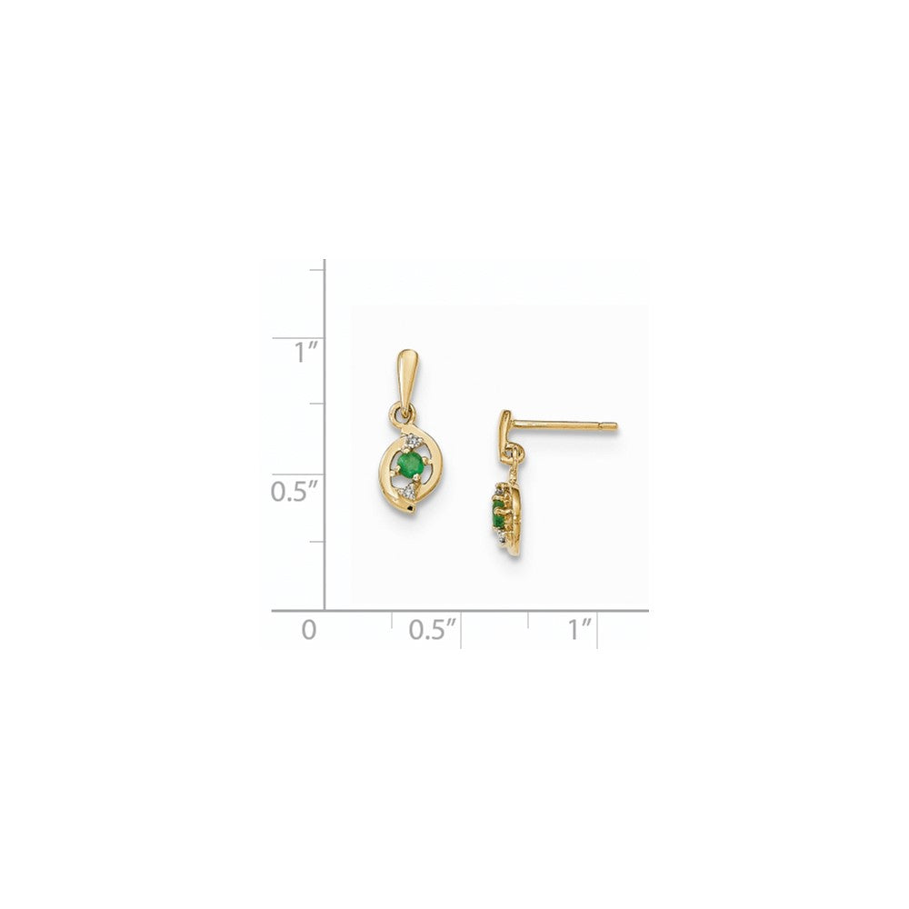 14K Gelbgold Smaragd und Echt Diamant Stecker Ohrhänger