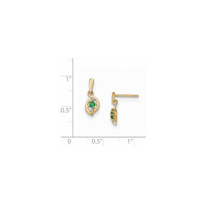 14K Gelbgold Smaragd und Echt Diamant Stecker Ohrhänger