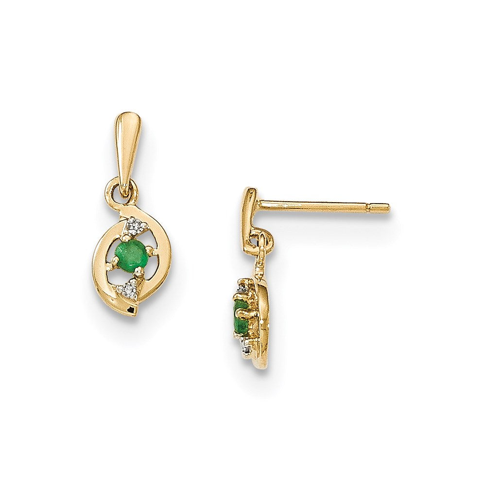 14K Gelbgold Smaragd und Echt Diamant Stecker Ohrhänger