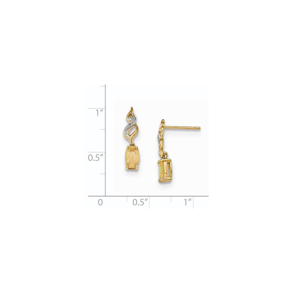 14K Gelbgold Opal und Echt Diamant Stecker Ohrhänger