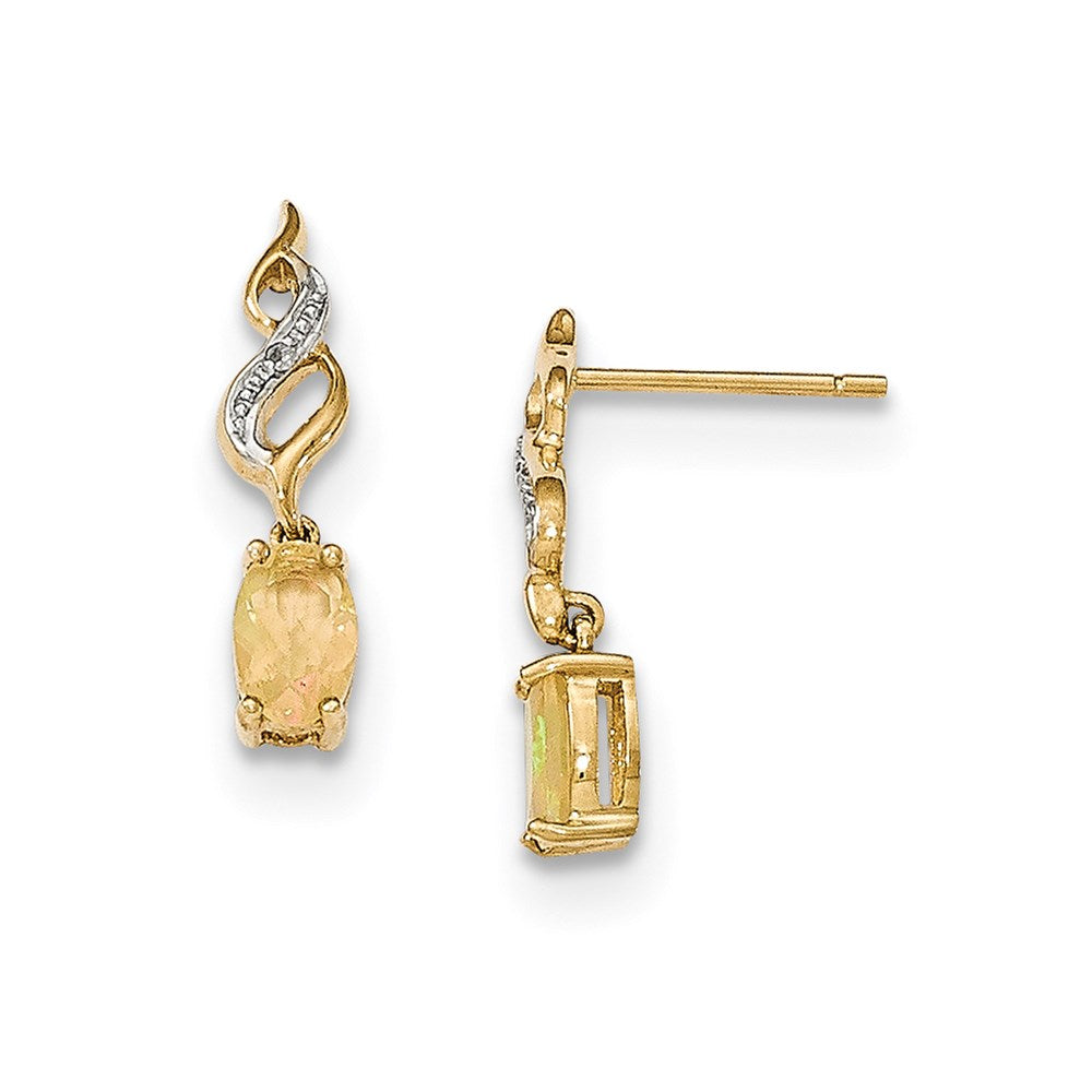 14K Gelbgold Opal und Echt Diamant Stecker Ohrhänger