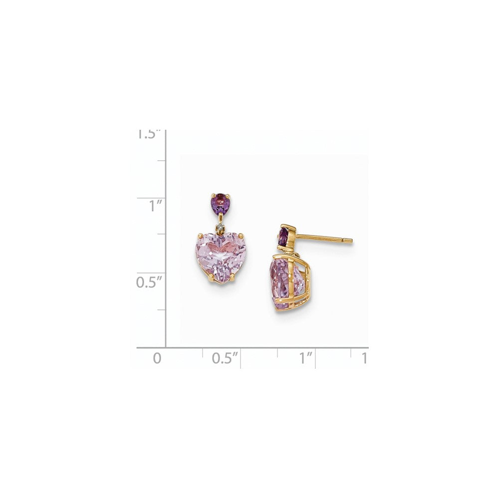 14K Gelbgold Rosa Quarz & Amethyst und Echt Diamant Stecker Ohrhänger