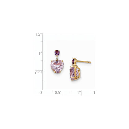 14K Gelbgold Rosa Quarz & Amethyst und Echt Diamant Stecker Ohrhänger