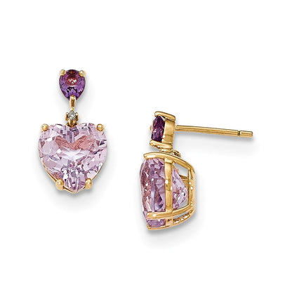14K Gelbgold Rosa Quarz & Amethyst und Echt Diamant Stecker Ohrhänger