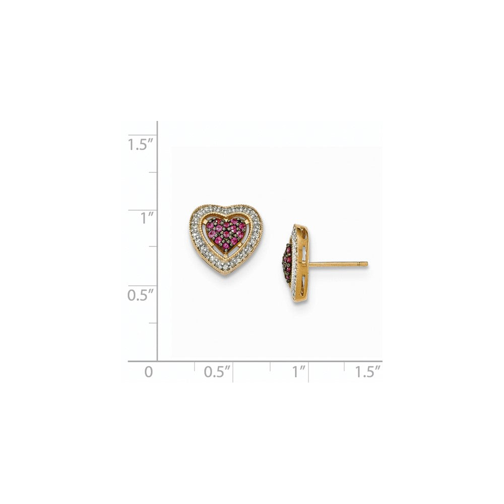 14K Gelbgold Polierte Herz-Ohrstecker mit echtem Diamant und Rubin