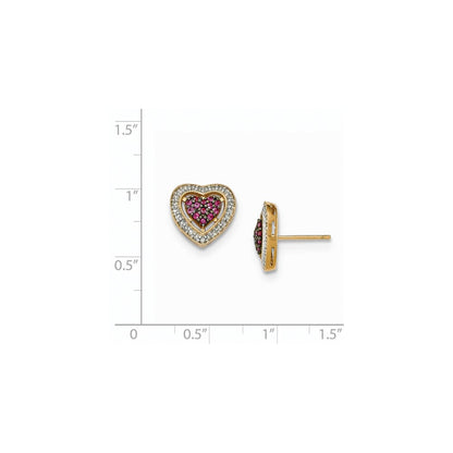 14K Gelbgold Polierte Herz-Ohrstecker mit echtem Diamant und Rubin