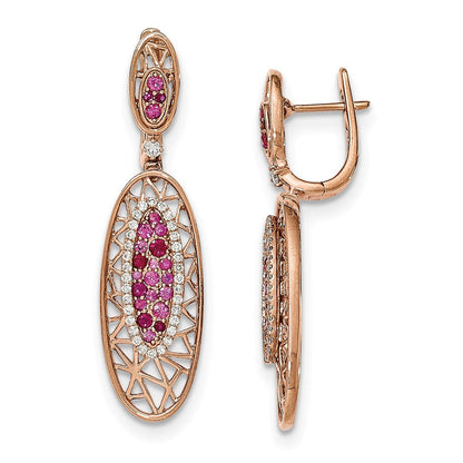 14K Roségold Diamant-, Rubin- und Saphir-Ohrstecker mit Scharniermechanismus