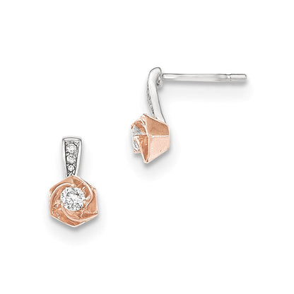 14K Weißgold mit Rosé-Rhodium-Beschichtung Ohrstecker mit echten Diamanten