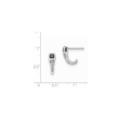 14K Weißgold Ohrstecker mit polierter Oberfläche, echten Diamanten und echten schwarzen Diamanten