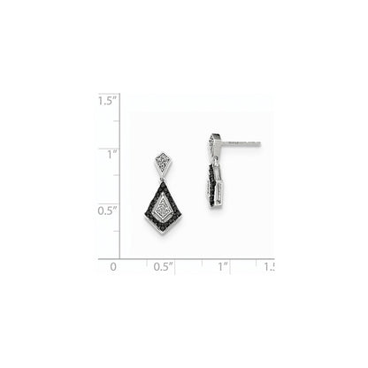 14K Weißgold Ohrhänger mit Stecker, poliert, mit echten Diamanten und echten schwarzen Diamanten