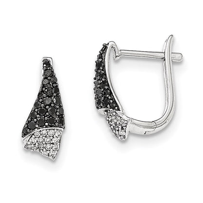 14K Weißgold Ohrringe mit echten weißen Diamanten und echten schwarzen Diamanten, Klappbrisur