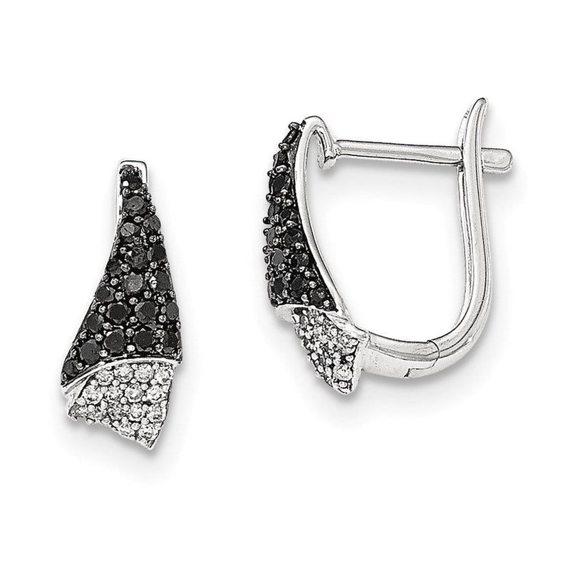 14K Weißgold Ohrringe mit echten weißen Diamanten und echten schwarzen Diamanten, Klappbrisur