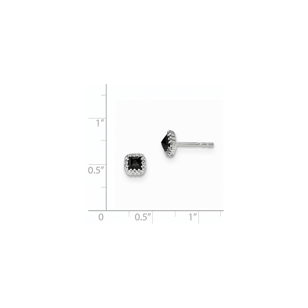 14K Weissgold Ohrstecker mit schwarzen und weissen echten Diamanten, quadratisch