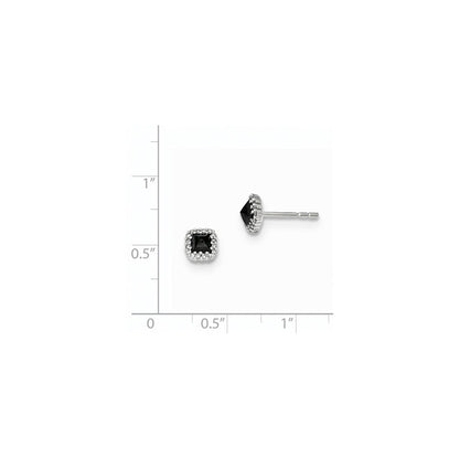 14K Weissgold Ohrstecker mit schwarzen und weissen echten Diamanten, quadratisch