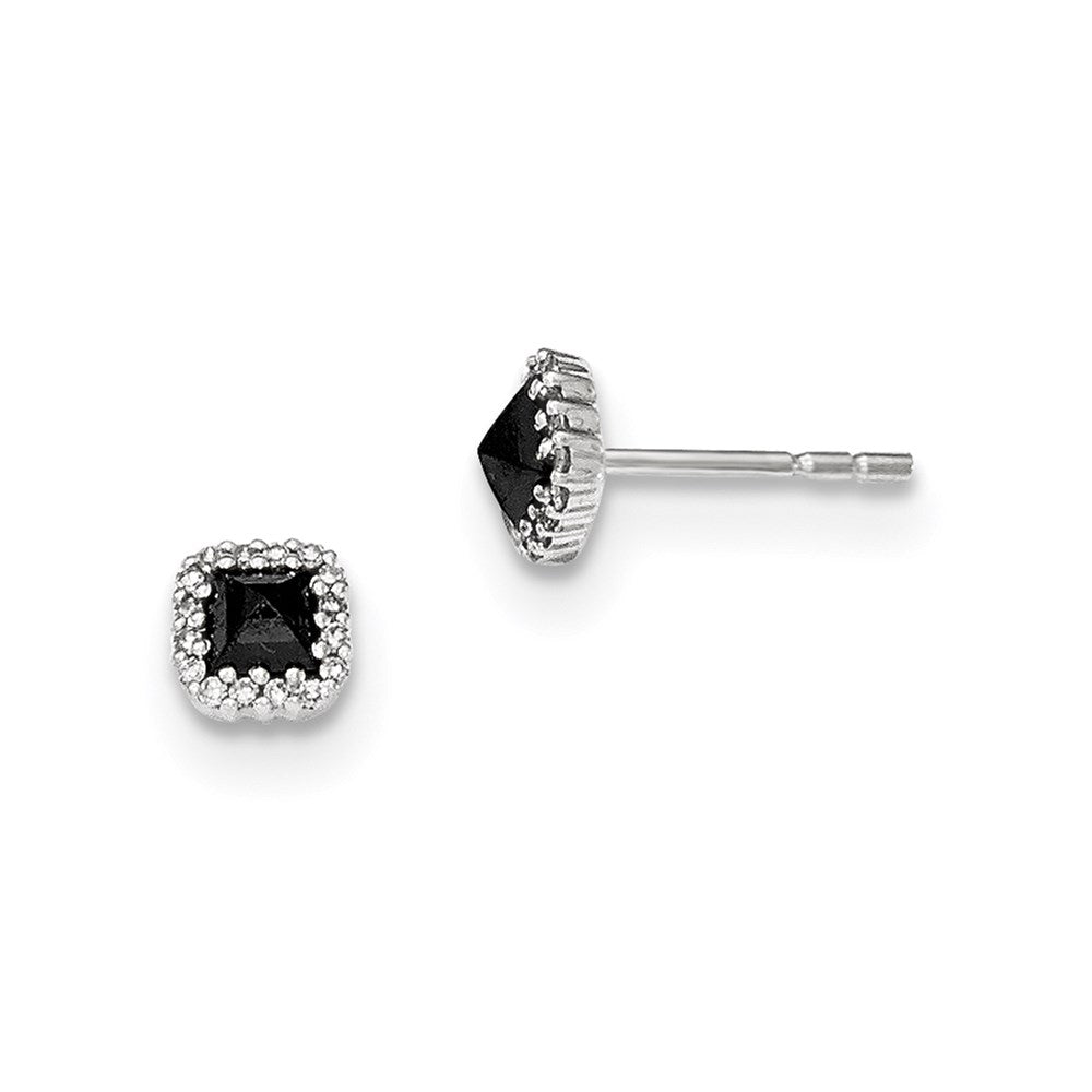 14K Weissgold Ohrstecker mit schwarzen und weissen echten Diamanten, quadratisch