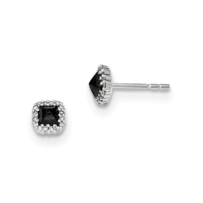 14K Weissgold Ohrstecker mit schwarzen und weissen echten Diamanten, quadratisch