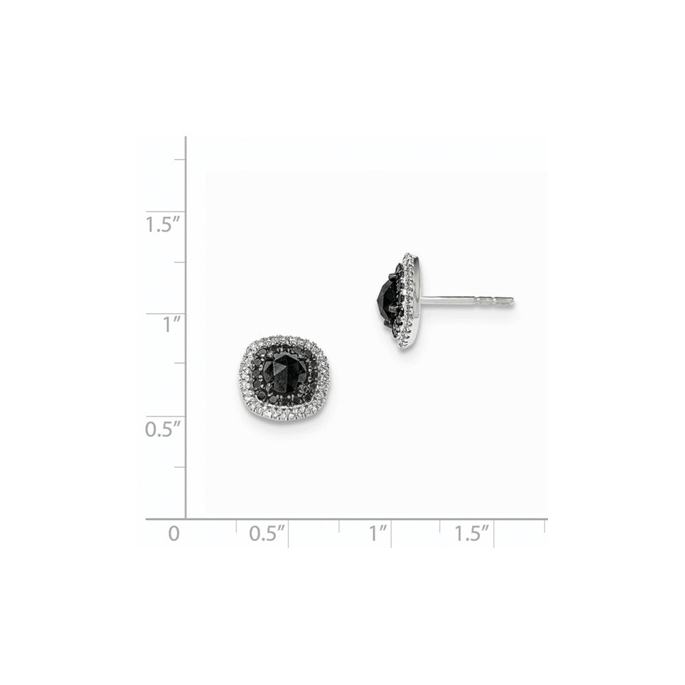 14K Weißgold Ohrstecker mit quadratischer Fassung und schwarzen und weißen echten Diamanten